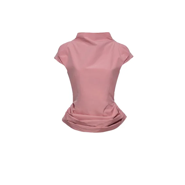 Magda Butrym Fitted draped blouse with stand collar in pink