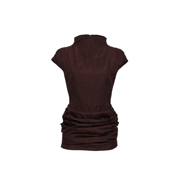 Magda Butrym Fitted draped mini dress with stand collar in brown