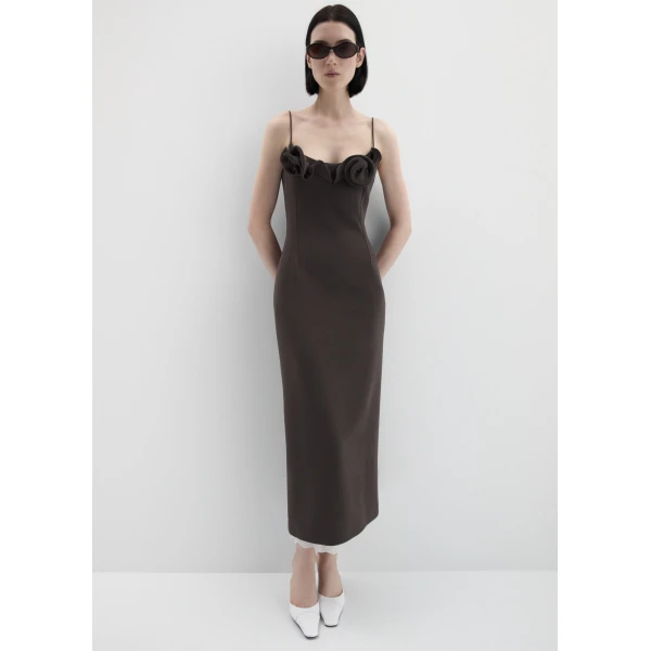 Magda Butrym Floral appliqué strap midi dress in brown, view 2