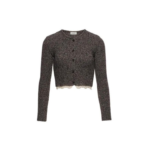 Magda Butrym Long-sleeve crochet-trim cropped cardigan in black