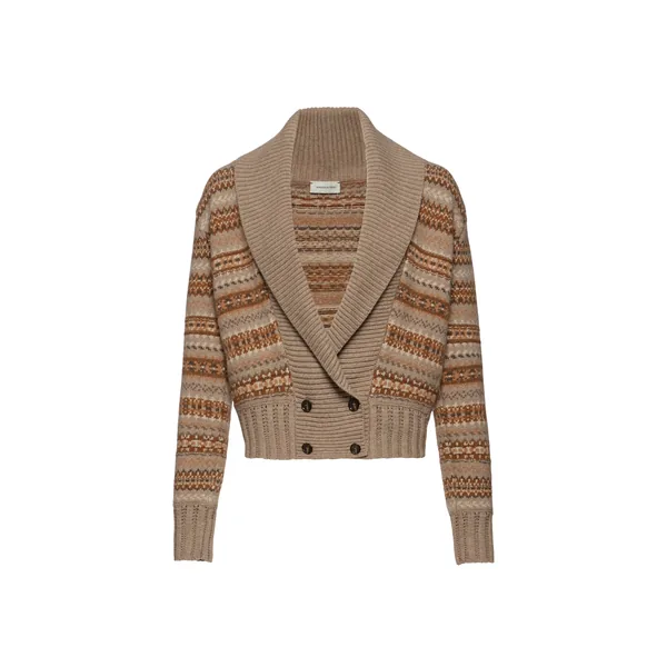 Magda Butrym Patterned cashmere cardigan with shawl collar in camel