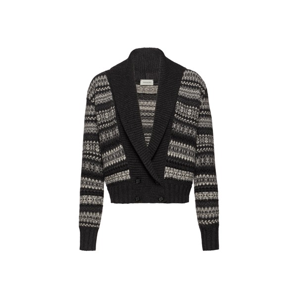 Magda Butrym Patterned cashmere cardigan with shawl collar in grey