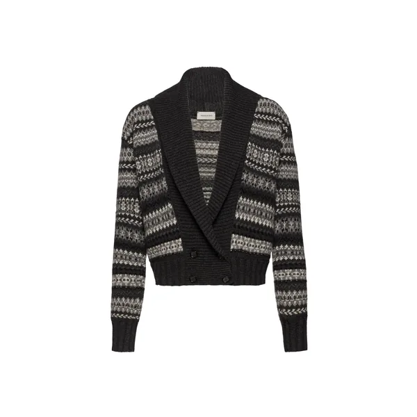 Magda Butrym Patterned cashmere cardigan with shawl collar in grey