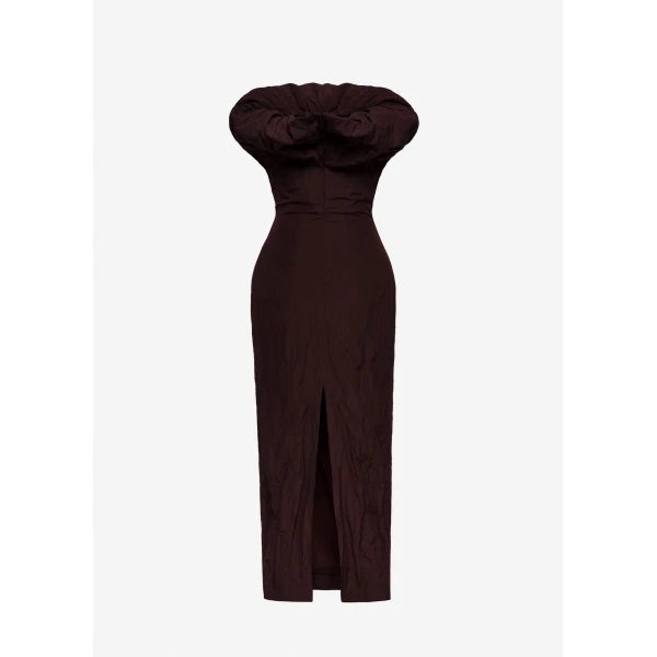 Magda Butrym Sculptural neckline fitted dress in brown, view 5