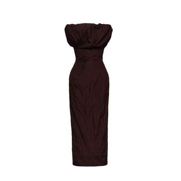 Magda Butrym Sculptural neckline fitted dress in brown