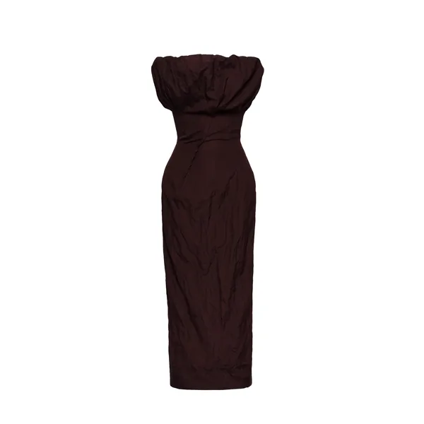 Magda Butrym Sculptural neckline fitted dress in brown