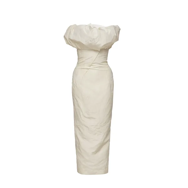Magda Butrym Sculptural neckline fitted dress in cream