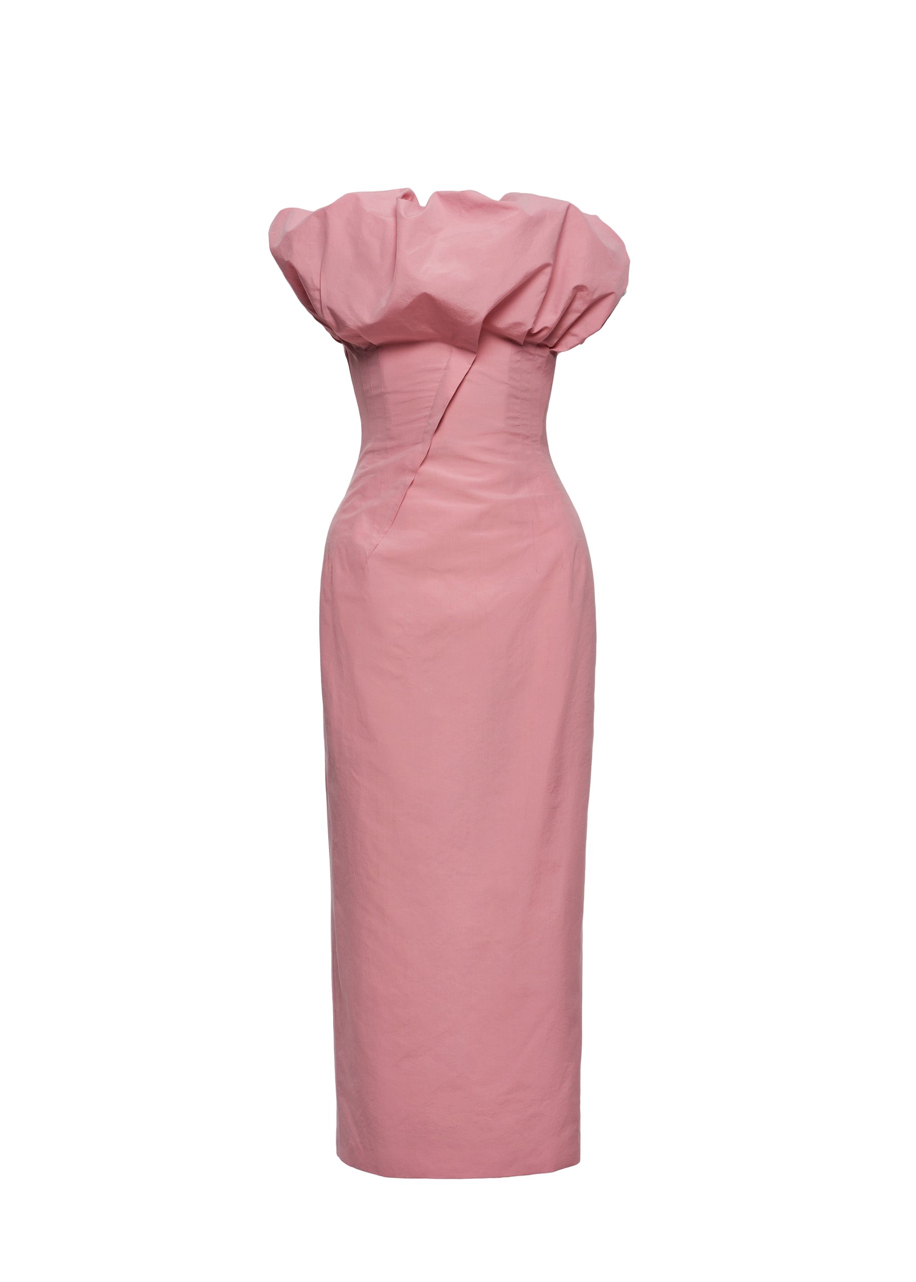 Magda Butrym Sculptural neckline fitted dress in pink | Coveti Magda Butrym Sculptural neckline fitted dress in pink