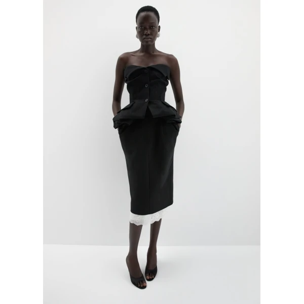 Magda Butrym Strapless cotton blouse with rose peplum in black, view 2