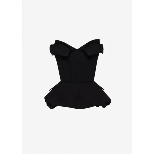 Magda Butrym Strapless cotton blouse with rose peplum in black, view 4