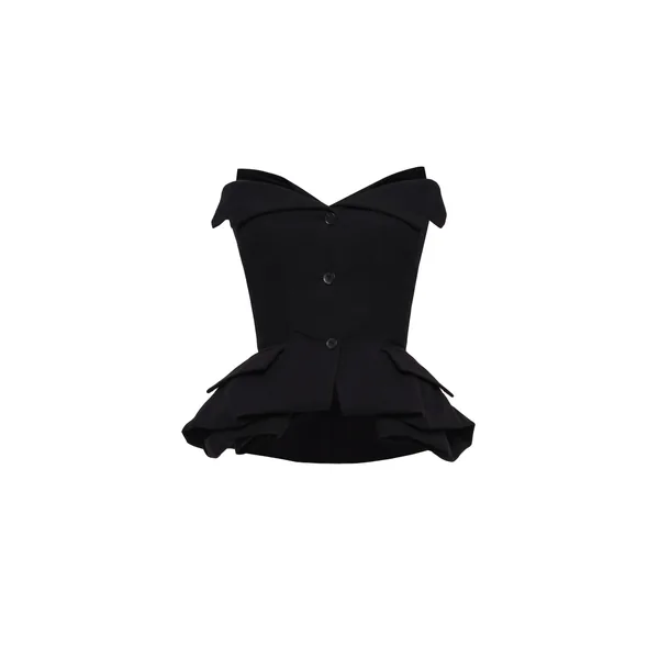 Magda Butrym Strapless cotton blouse with rose peplum in black