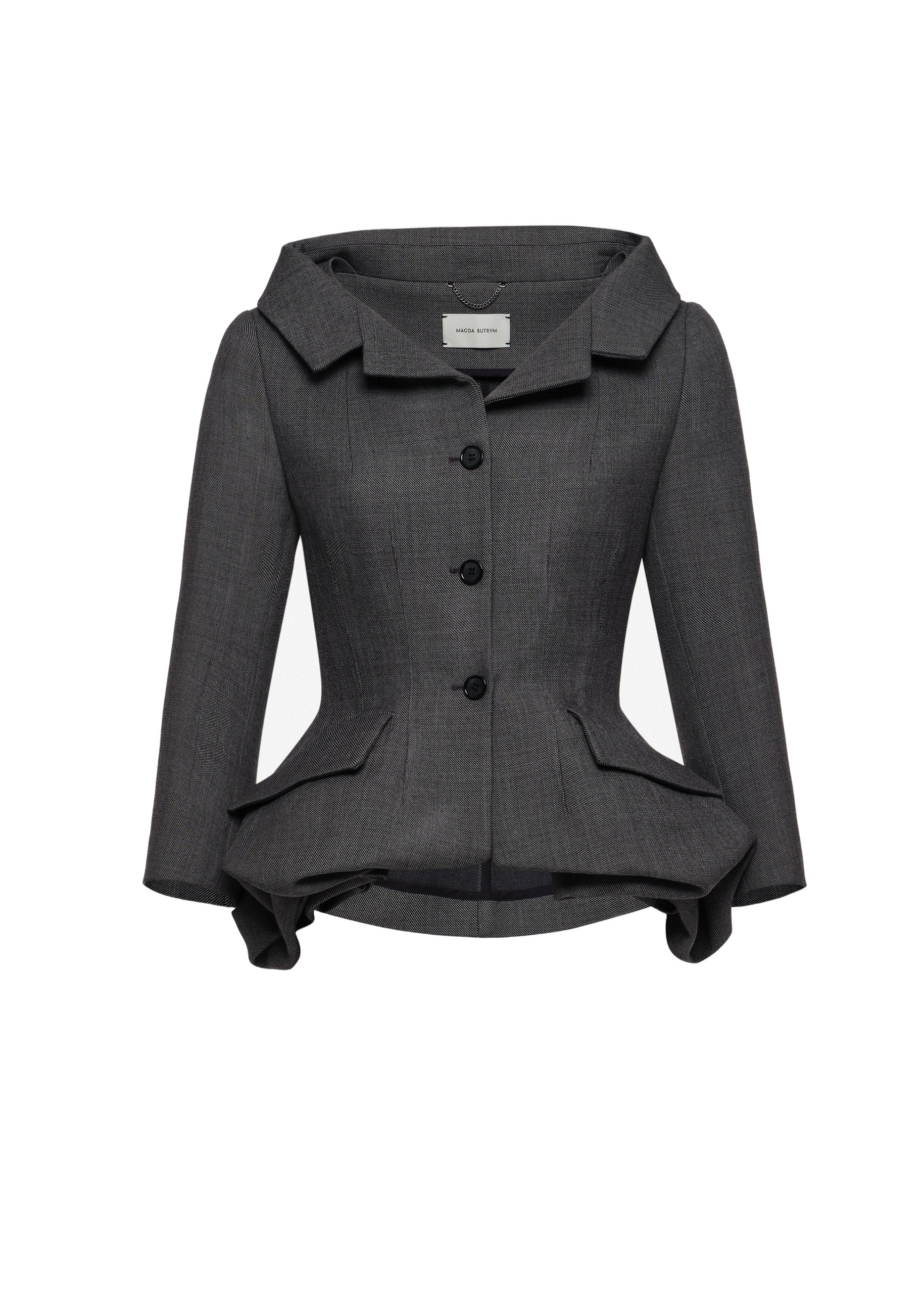 Magda Butrym Wool blazer with rose peplum in grey | Jackets at Coveti Magda Butrym Wool blazer with rose peplum in grey