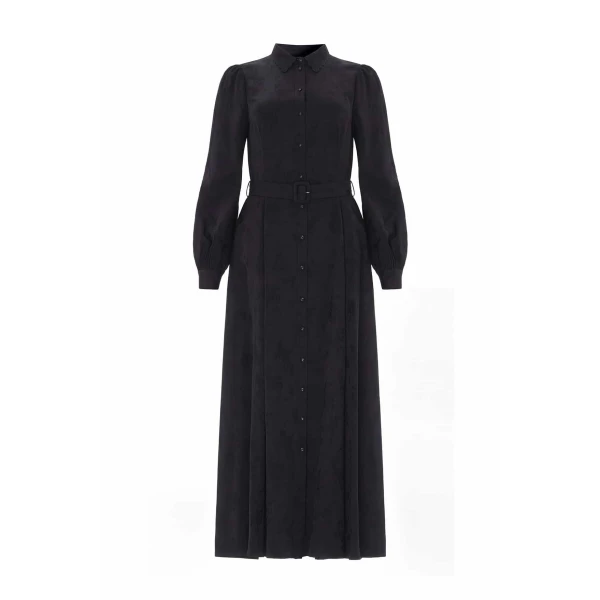 Needle and Thread Charlotte Jacquard Shirt Dress in Jet Black