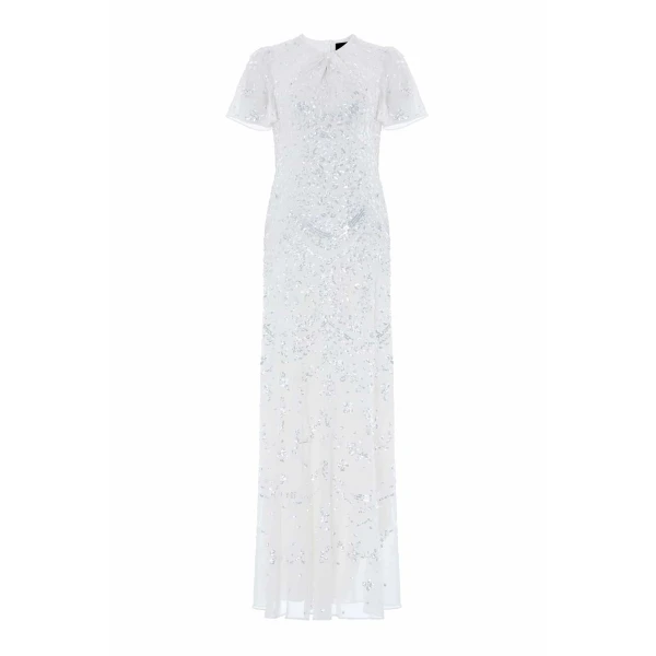 Needle and Thread Freya Georgette Short Sleeve Gown in Chalk