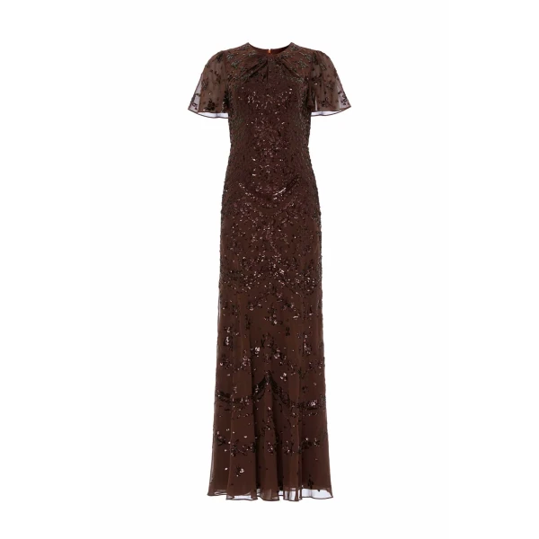 Needle and Thread Freya Georgette Short Sleeve Gown in Espresso