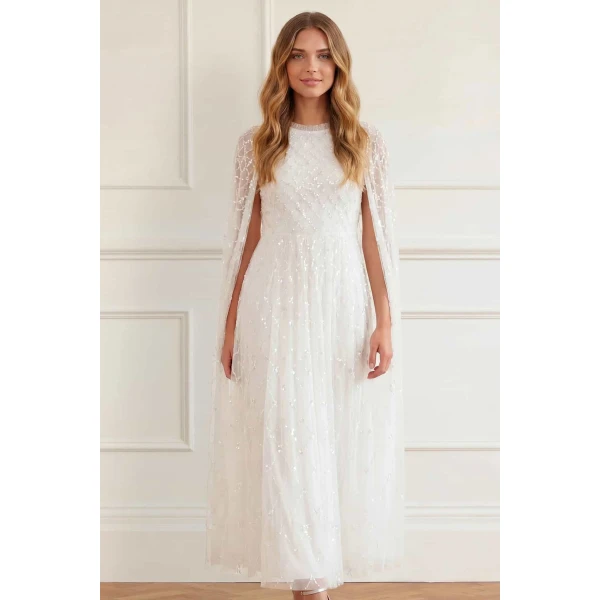 Needle and Thread Heart Lattice Ankle Gown in Chalk/Dusk Pink, view 3