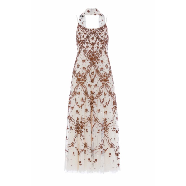 Needle and Thread Laurel Grace Cami Ankle Gown in Cream/Brown