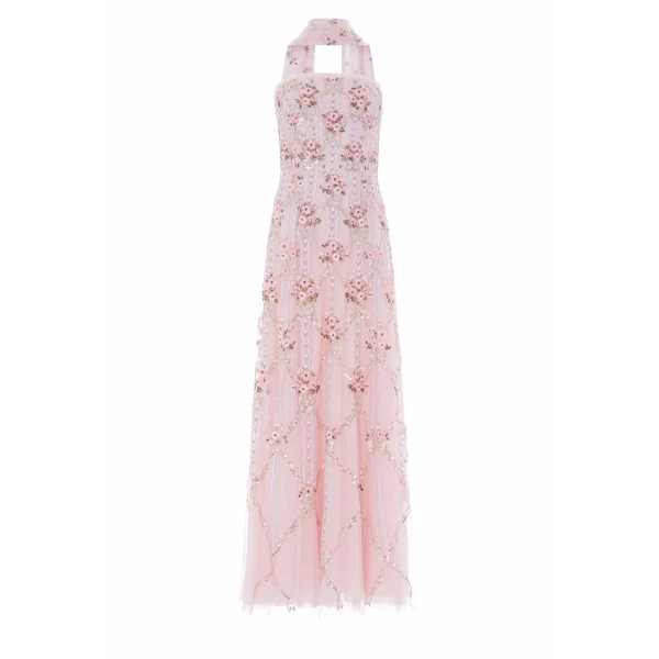 Lovers Lace Strapless Gown in Dusk Pink