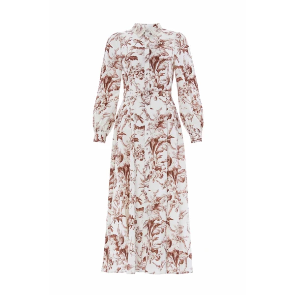 Marie Toile De Jouy Jacquard Shirt Dress in Moonshine/Brown