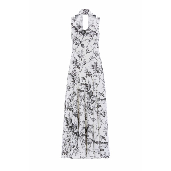 Needle and Thread Marie Toile De Jouy Jacquard V-Neck Gown in Moonshine/Graphite