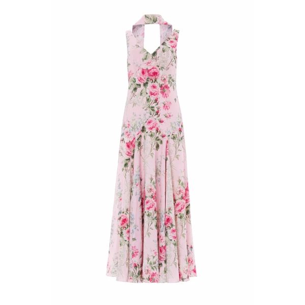 Palace Garden Jacquard V-Neck Gown in Dusk Pink