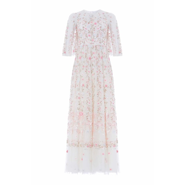 Needle and Thread Rococo Ribbon Round Neck Gown in Chalk
