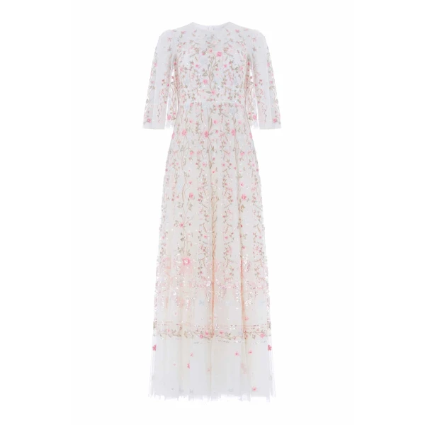 Rococo Ribbon Round Neck Gown in Chalk