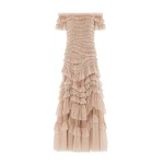 Needle and Thread Wild Rose Off-Shoulder Gown in Wheat/Cream