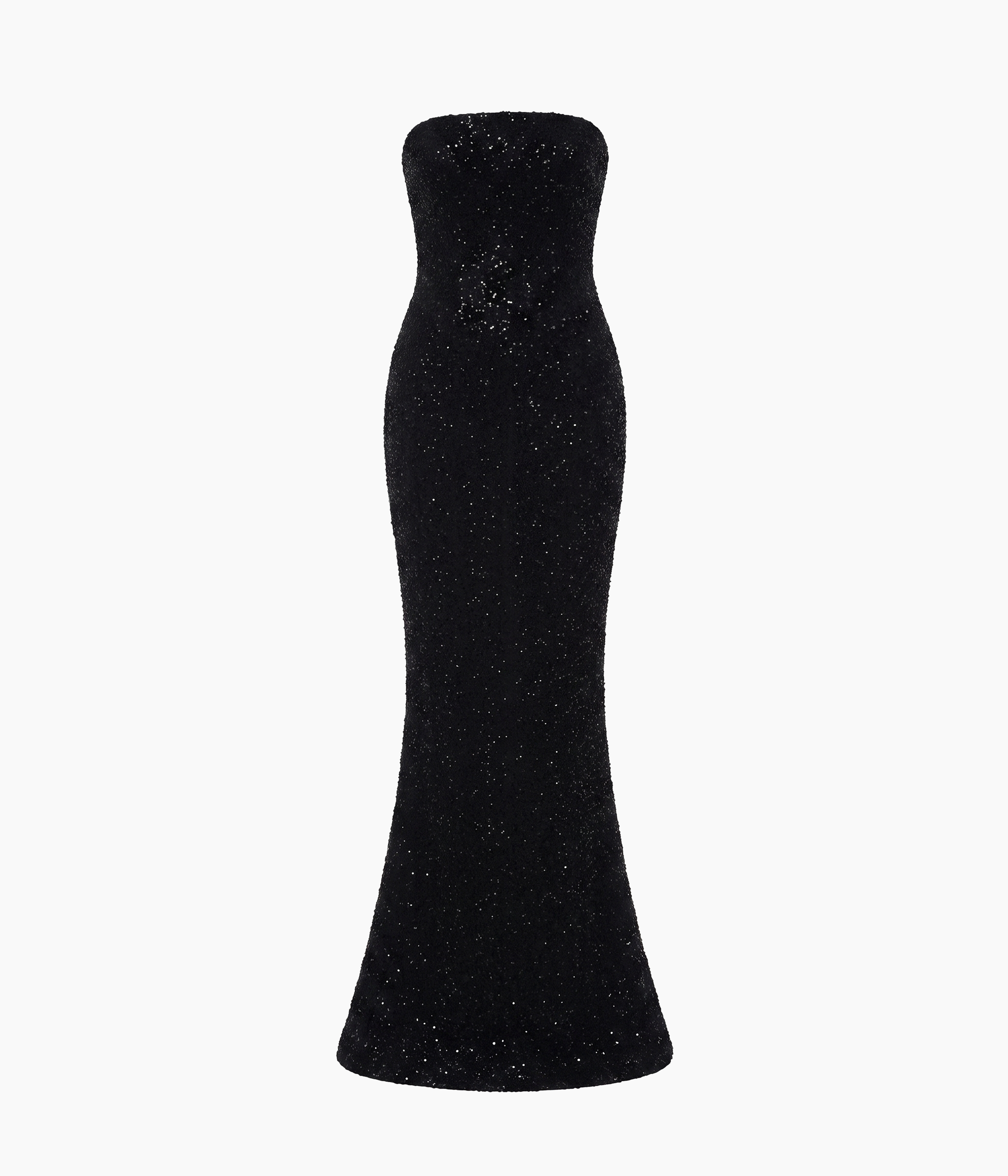 Sequin-Embroidered Bustier Maxi Dress in Black