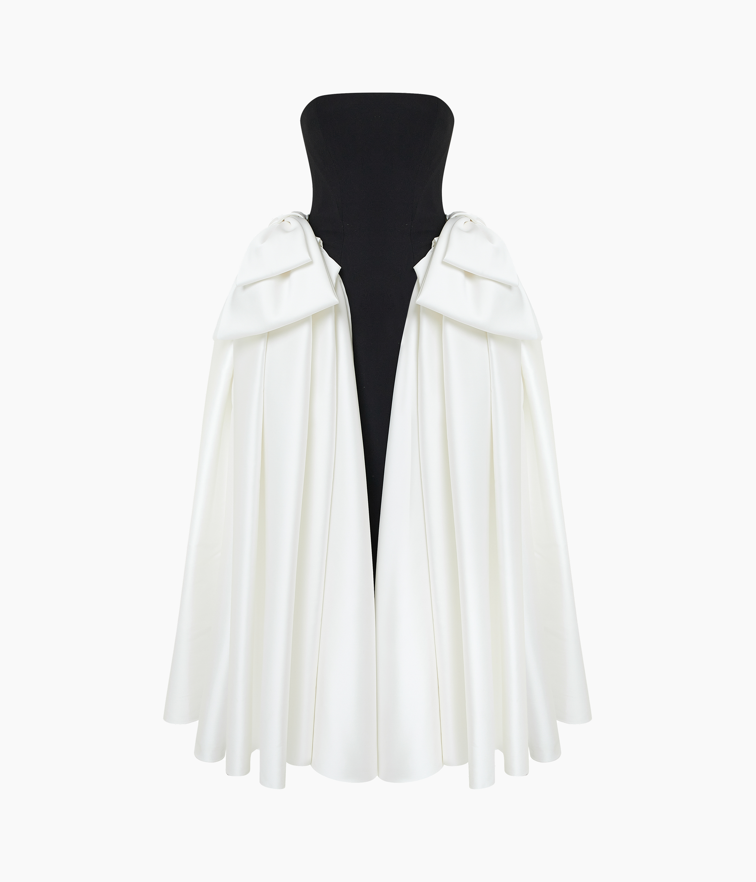Satin Midi Dress with Sculptural Bow Details in Black and White