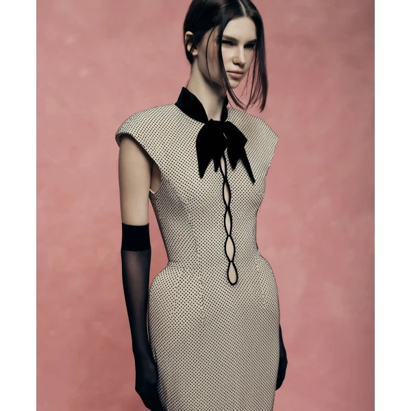 Rasario Crystal-Embellished Maxi Dress with Sculptural Pannier Panels in Beige, view 4