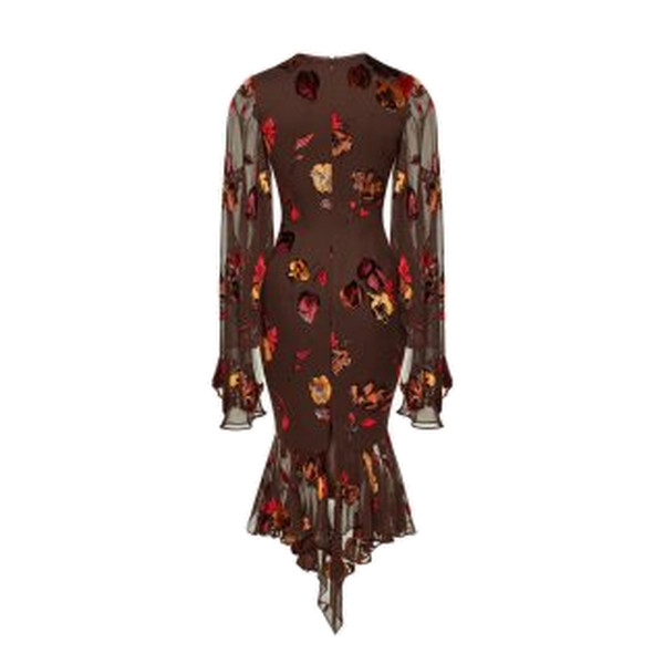Rasario Devoré Velvet Midi Dress in Brown