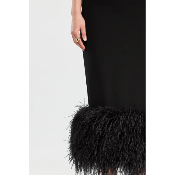 Rasario Corset crepe long midi dress with fringe in Black, view 4