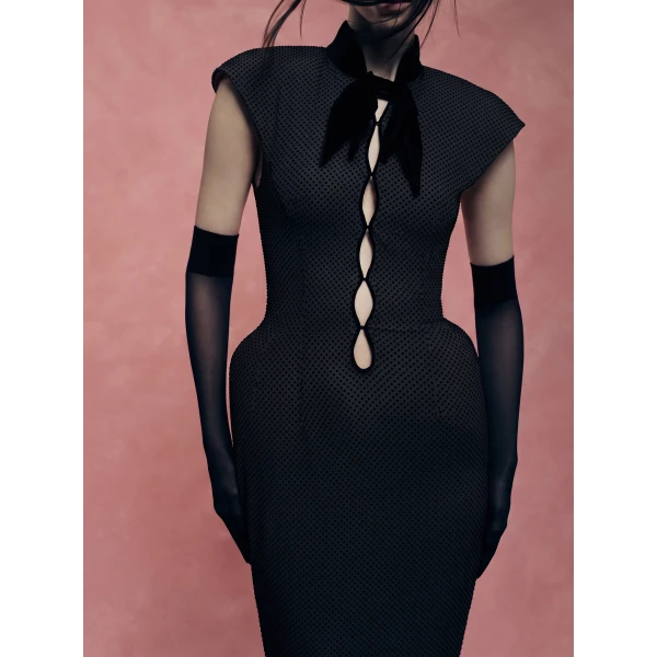 Rasario Crystal-Embellished Maxi Dress with Sculptural Pannier Panels in Black, view 3