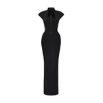 Rasario Crystal-Embellished Maxi Dress with Sculptural Pannier Panels in Black