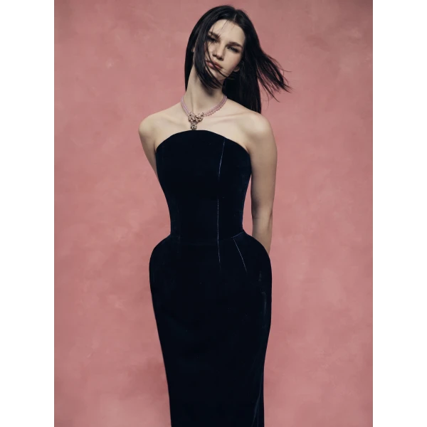 Rasario Velvet off-shoulder corset dress in Black, view 3