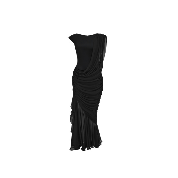 Rasario Viscose and silk maxi dress with open back in Black