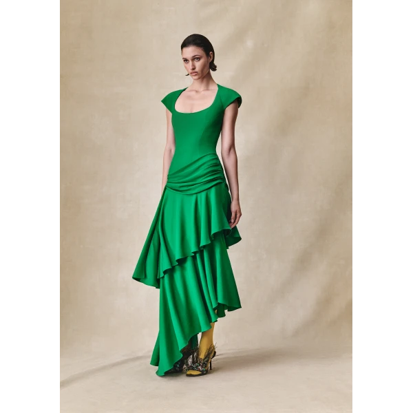 Rasario Viscose crepe asymmetric maxi dress with draping in Black, view 2