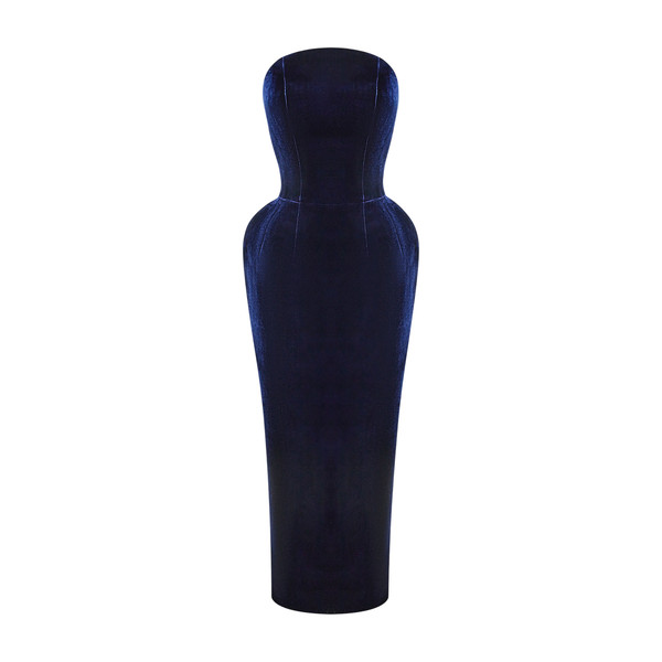 Rasario Velvet off-shoulder corset dress in Dark Blue