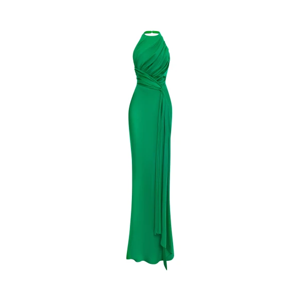 Rasario Viscose crepe maxi dress with train in Green