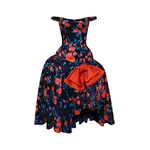 Rasario Floral Satin Midi Dress with Sculptural Bow in Black and Red