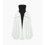 Rasario Satin Midi Dress with Sculptural Bow Details in Black and White