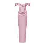 Rasario Off-the-shoulder draped corset satin gown in Dusty rose