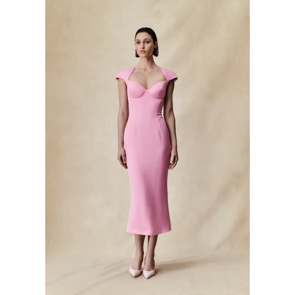 Rasario Viscose crepe midi dress in Light Pink, view 2