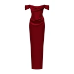 Rasario Off-the-shoulder draped corset satin gown in Burgundy