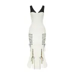 Rasario Crepe Midi Dress with a Corset Bodice and Lace-Up Detailing in White