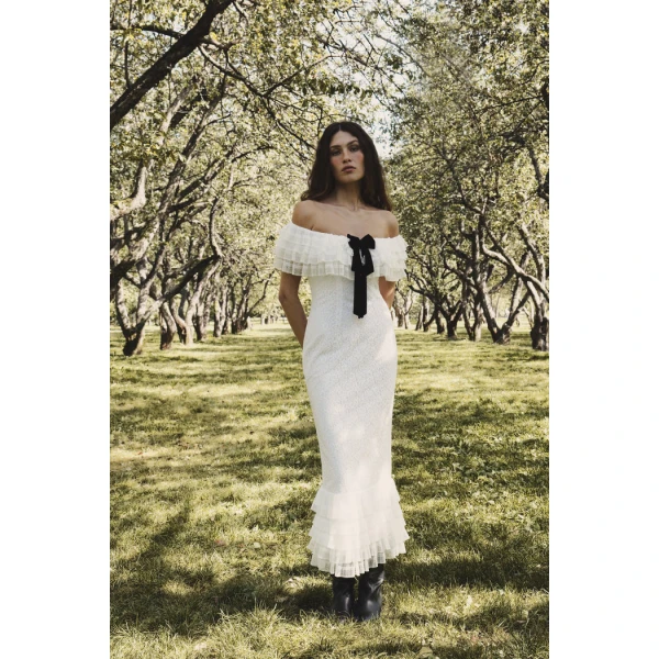 Rasario Lace midi dress with a velvet bow in White, view 2