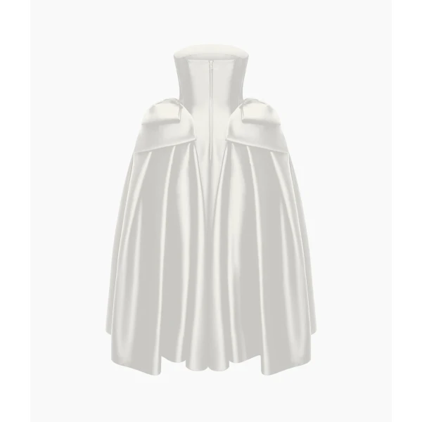 Rasario Satin Midi Dress with Sculptural Bow Details in White, view 4