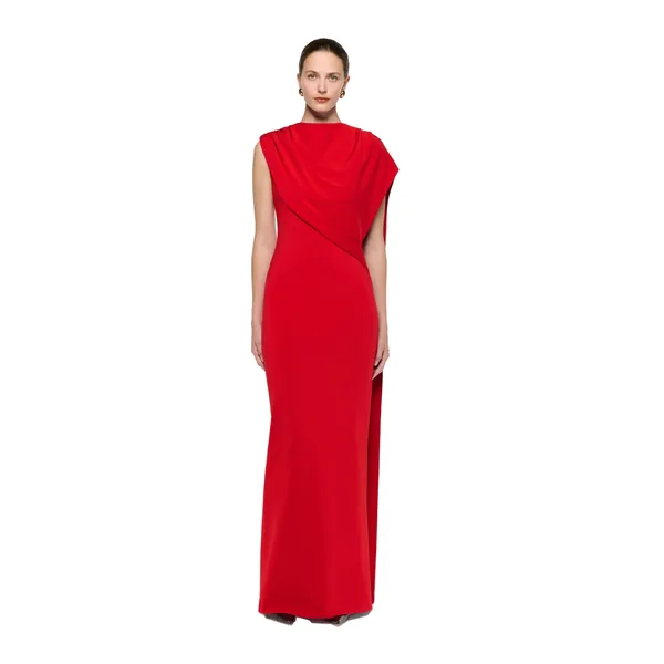 Asymmetric Cape Gown in Red