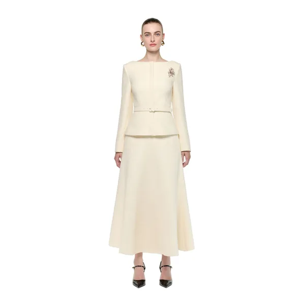 Roland Mouret Boucle Midi Flared Skirt in Cream